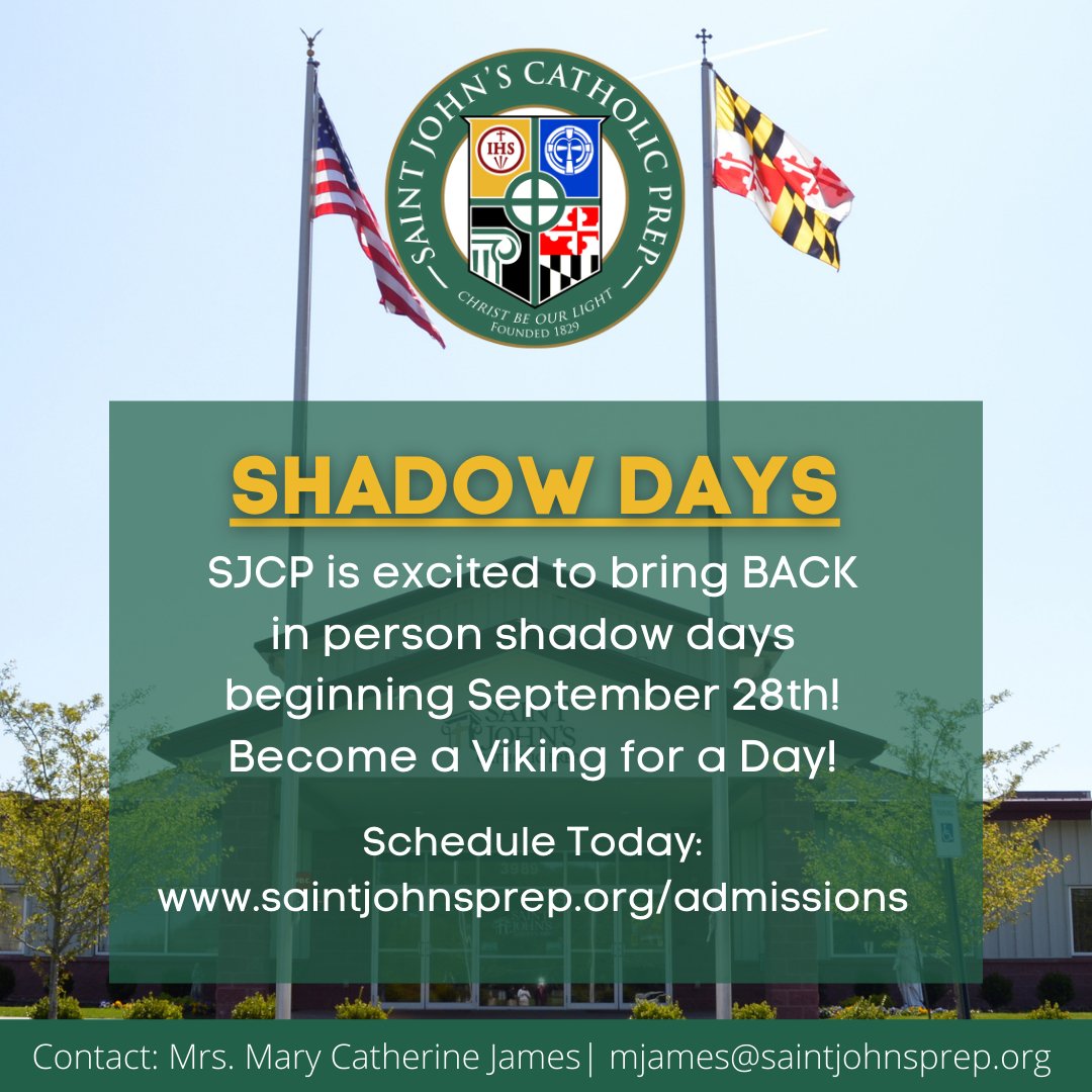 SJCPrep's tweet photo. 🚨 PROSPECTIVE STUDENTS! Shadow Days are BACK beginning September 28th! Become a Viking for a day to experience all SJCP has to offer.
Plan your visit today: https://t.co/kww8BhVoJT
#WhySJCP #ProspectiveStudents #Admissions #ShadowDays #CatholicSchool #PrivateSchool https://t.co/OYMNo8L7qV