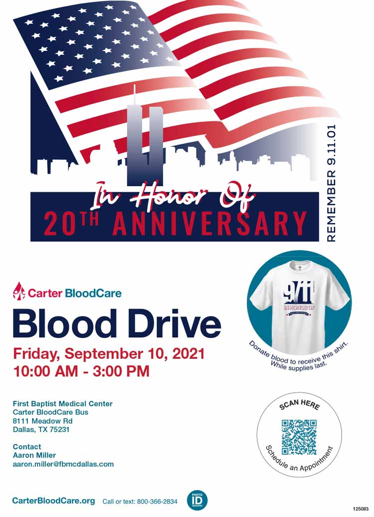 FBMC_Dallas's tweet photo. 2nd Annual September 11th Commemorative Blood Drive On September 10th 9am - 3pm

To make an appointment visit: https://t.co/ppRzF3p7Bg https://t.co/fSa9PB9UDQ
