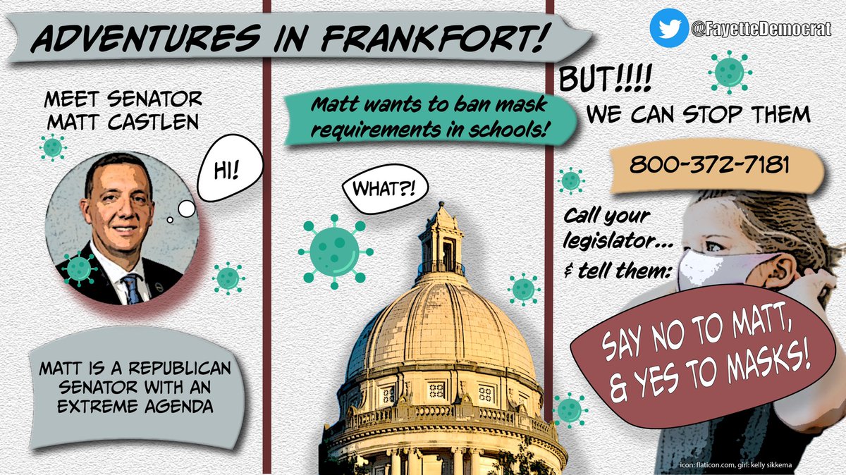 FayetteDemocrat's tweet photo. Based on a true story: Republicans in the Kentucky Senate have proposed downright BANNING mask requirements in schools during this special session.

Call 800-372-7181 to tell your legislator to keep @GovAndyBeshear's mask mandate and protect our kids! https://t.co/UavMcq9NJm