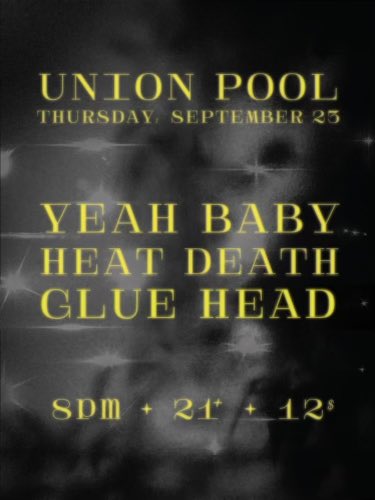 We’ll be playing September 23rd at <a href="/UnionPool/">Union Pool</a> with Heat Death and Gluehead, 21+, $12 at the door, vaccine required. Doors at 7, music at 8! ✨🌹