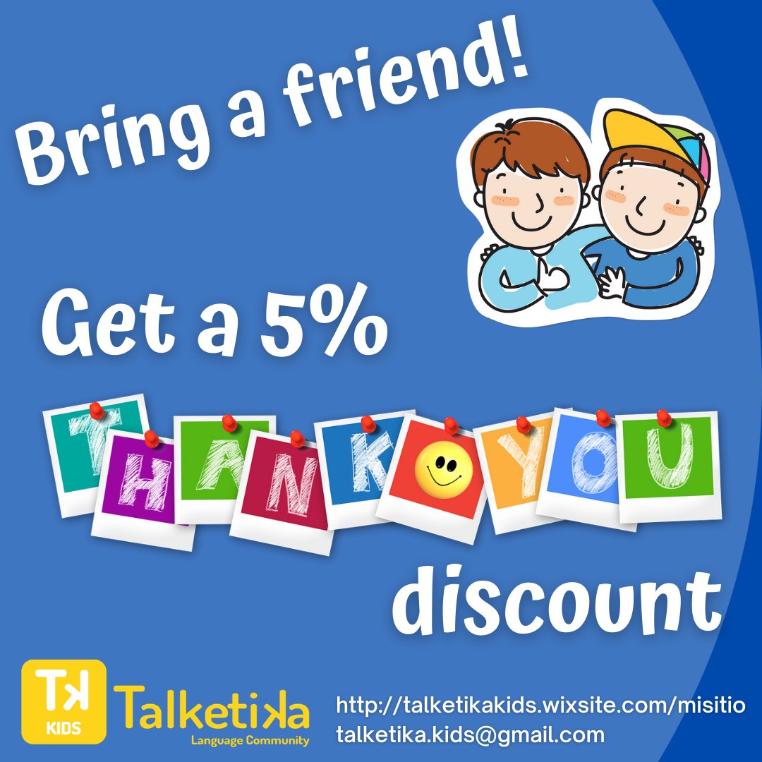 Talketika's tweet photo. Here's to new beginnings! 🎉
Bring a friend to #TalketikaKids and get a special 5% discount!

https://t.co/BdU54s1NHW https://t.co/UJxHmrFoVM