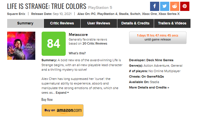 DomTheBomb on X: Life is Strange True Colors initial Metacritic