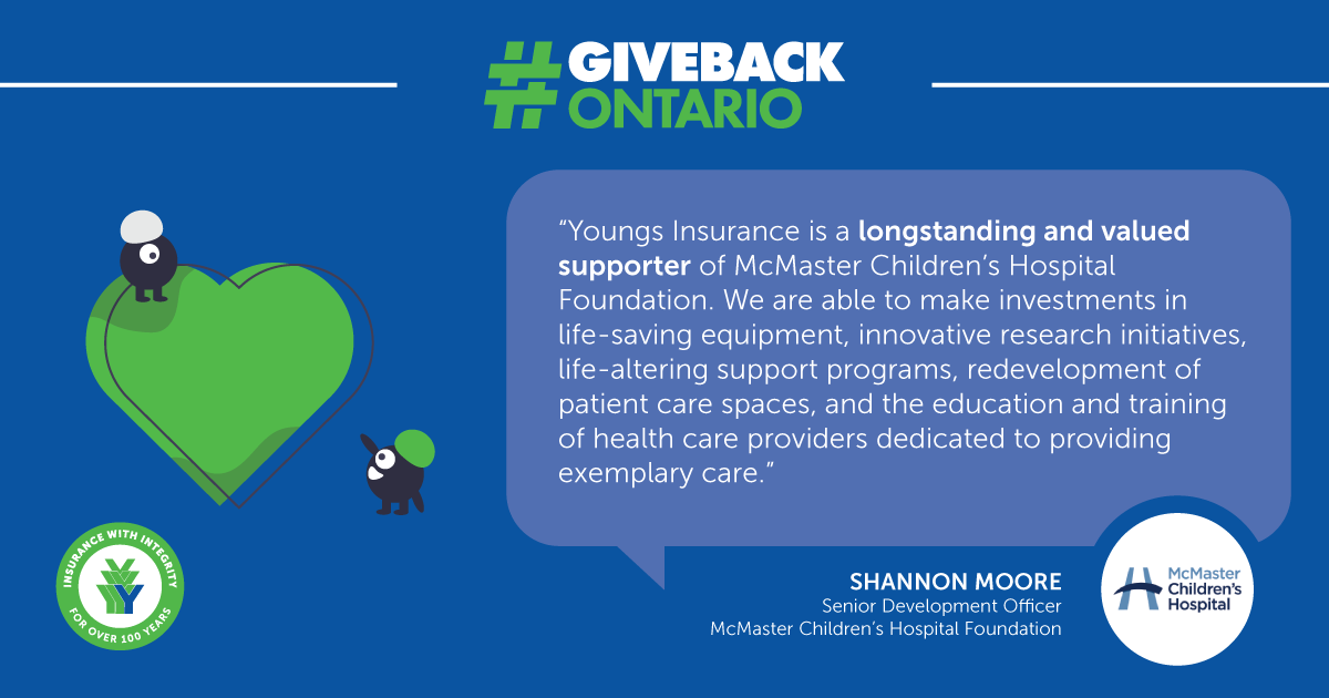 youngsinsurance's tweet photo. We're proud of our #GiveBackOntario initiative! Supporting the renowned McMaster Children's Hospital Foundation @hamhealth and the immense impact it has is very special and important to us.
#GiveBackOntario #bewise #InsuranceWithIntegrity #OntarioBrokers https://t.co/4WP03mB9Nv