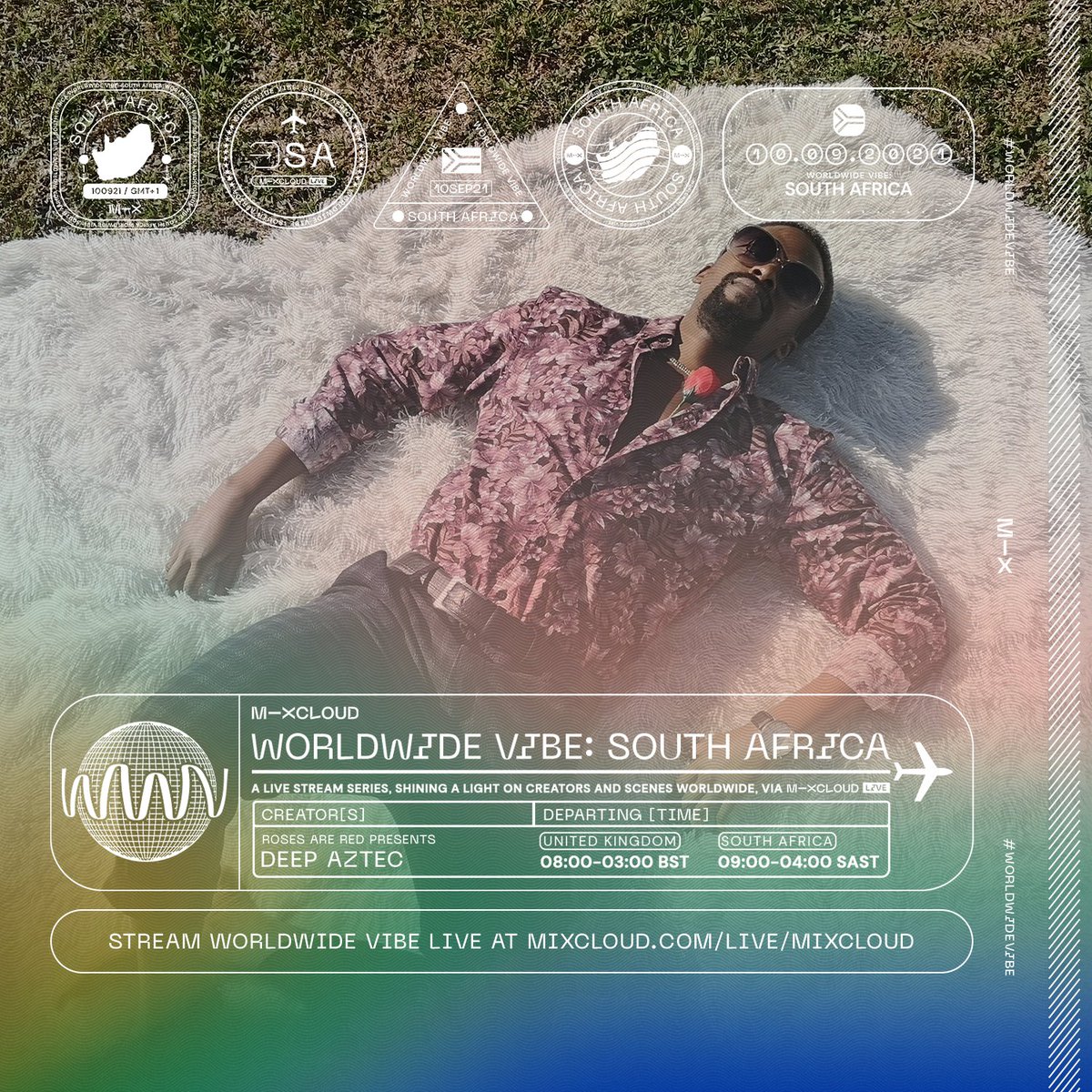 mixcloud's tweet photo. #WorldwideVibe 🌐🇿🇦 South Africa 

Champions of South African underground artists Roses Are Red present a live broadcast ft  @DeepAztec_, Ray Bennett and @rosebonica 🔥 Expect some of the rarest cuts!

Fri 10 Sep
12am (Sat) SAST / 11pm BST / 6pm EDT
https://t.co/53huy6YNO6 https://t.co/bVxbjqMvBr