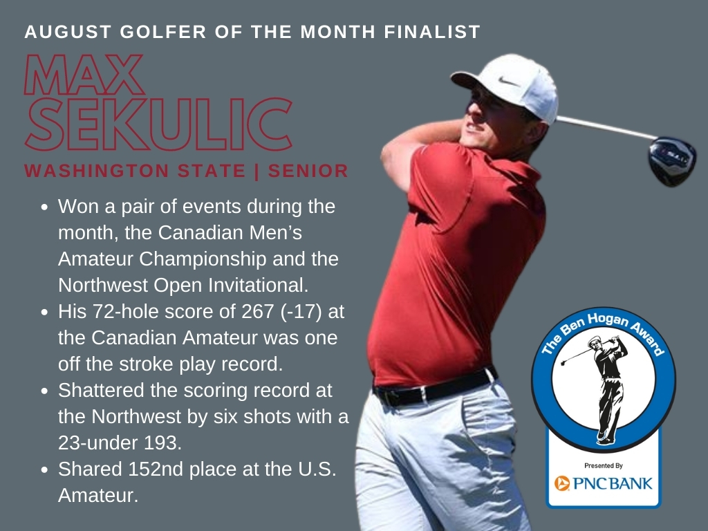 Like this post to vote for @Maxsekulic of <a href="/WSUCougarMGolf/">Washington State Men's Golf</a> for The Ben Hogan Award August Golfer of the Month. The top vote getter on Instagram, Twitter and Facebook will each receive a committee vote.