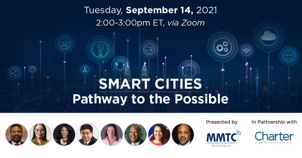 mmtconline's tweet image. Sign up for MMTC &amp;amp; @CharterGov @GetSpectrum's #SmartCities – Pathway to the Possible Webinar on Sept 14 at 2 PM ET: mmtconline.org/smartcities. Pls share the webinar with your network, especially those in the SE Region. TY!