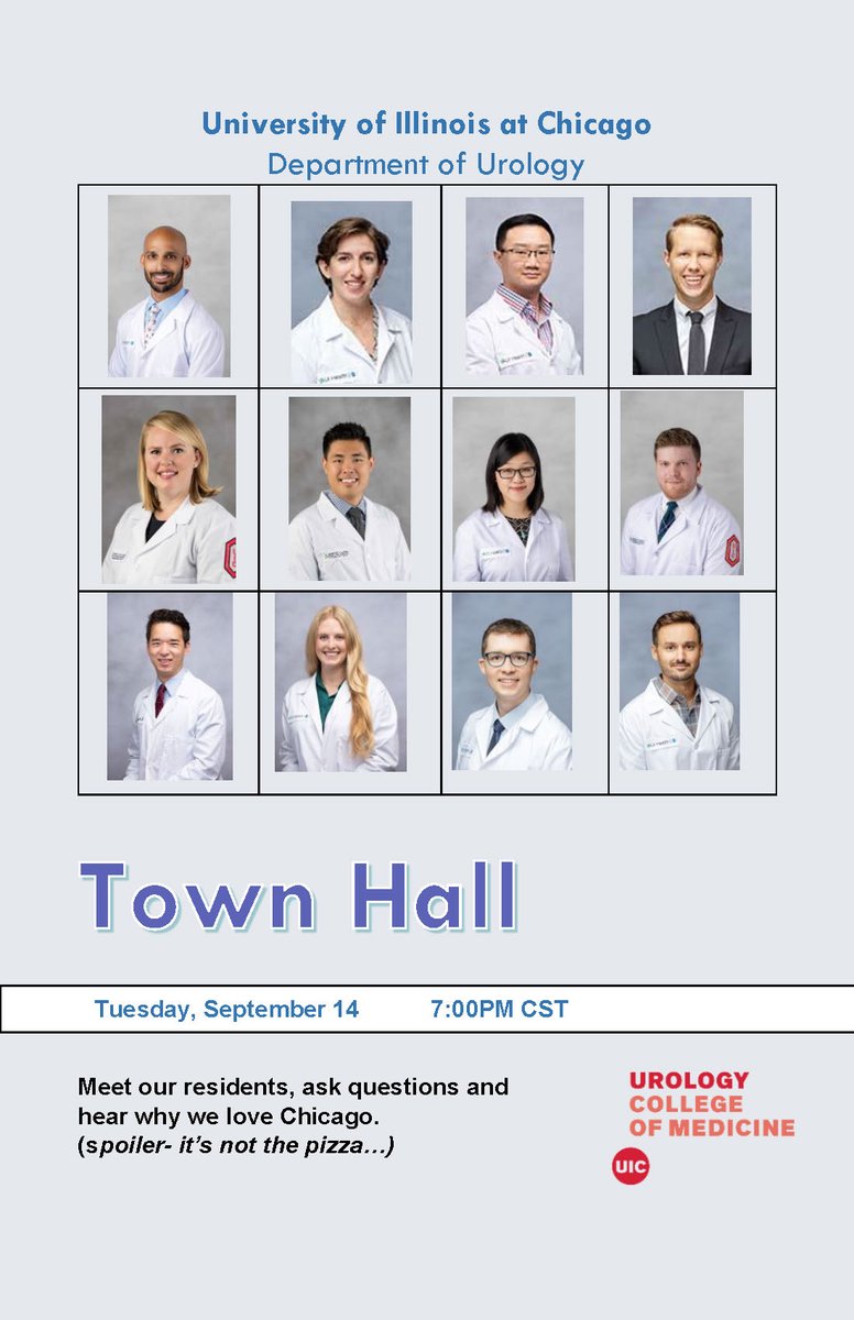 UIC Urology (@uicurol) on Twitter photo #UICUrol residents would love to meet you! Join these fine folks at our Resident Meet & Greet for #Uromatch 2021!
✅Sept 14
⏲️ 7pm CST
🔗 forms.gle/wWpfzz1C9C5x8e…
<a href="/Uro_Res/">The Urology Applicant ⚕</a> <a href="/UroResidency/">UroResidency</a> <a href="/Uro_Stream/">UroStream</a> #UICUrol residents would love to meet you! Join these fine folks at our Resident Meet & Greet for #Uromatch 2021!
✅Sept 14
⏲️ 7pm CST
🔗 forms.gle/wWpfzz1C9C5x8e…
<a href="/Uro_Res/">The Urology Applicant ⚕</a> <a href="/UroResidency/">UroResidency</a> <a href="/Uro_Stream/">UroStream</a>