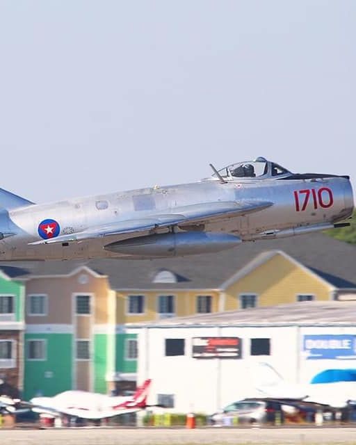 SunnFunFlyIn's tweet image. Here's something a little different for #WarbirdWednesday from photographer Aaron Haase: a MiG-17 in a unique paint scheme from #SNF19.  Who recognizes the livery?
