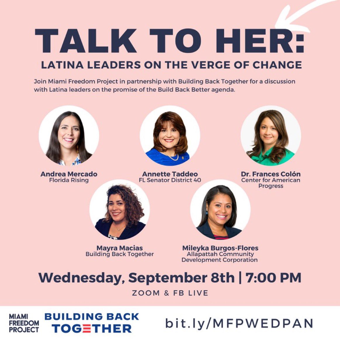 Hear from <a href="/amprog/">American Progress</a>'s @fcoloninFL &amp; other Florida Latina leaders talk about how <a href="/POTUS/">President Donald J. Trump</a>’ #BuildBackBetter agenda will benefit communities and families!  

TONIGHT at 7pm from <a href="/miami_freedom/">Miami Freedom Project</a> &amp; <a href="/BuildingBack_US/">Building Back Together</a>: bit.ly/MFPWEDPAN