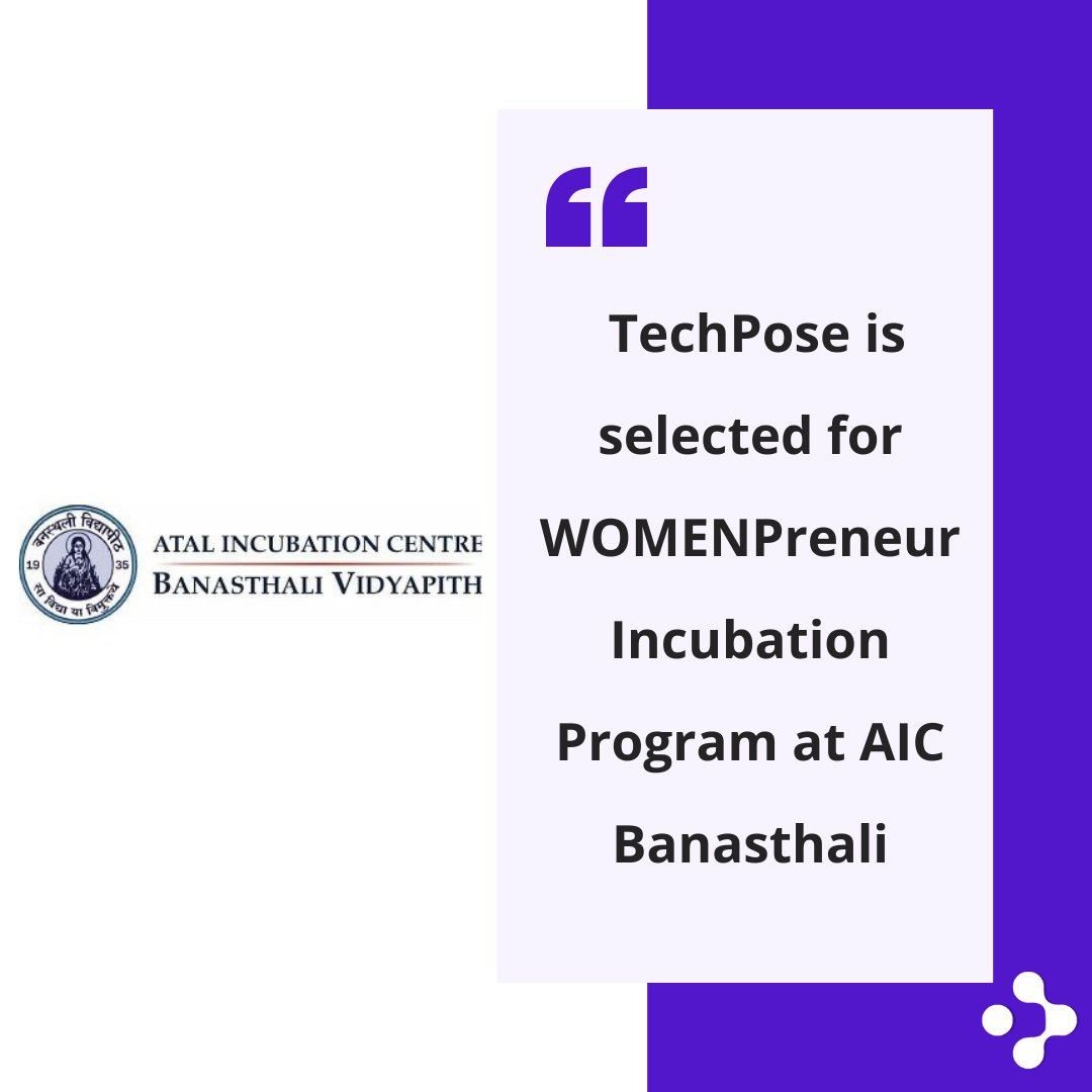 techposeindia's tweet photo. We are glad to announce that we have been selected for WomenPreneur Incubation Program at AIC Banasthali✨🎊 .

.
.
.
.
.
.
.
.
#technology #techpose #incubator #incubate #startup #startupindia #technologyforpurpose #newstart #newbeginnings #aatmanirbharbharat #pune #socialwork https://t.co/ak35CTYgB8