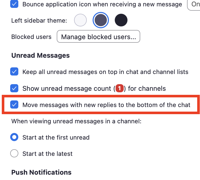 MallikReddy's tweet photo. Unfortunate that "Move messages with new replies to bottom of chat" is a configuration in Zoom. The fact that thread replies get lost in your chats could probably be handled more gracefully. https://t.co/k5QTAyGlHb