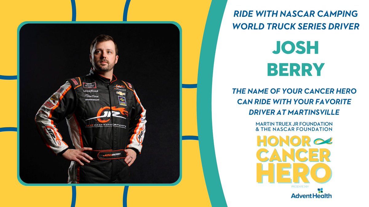 Honor Your Cancer Hero by having them “ride” on the No. 25 @RackleyRoofing @TeamChevy with @joshberry at the @MartinsvilleSwy! 

Bid now at nascarfoundation.org/cancerhero

#HeroesRideAlong | #Ebayfinds | #EbayforCharity | #NASCAR