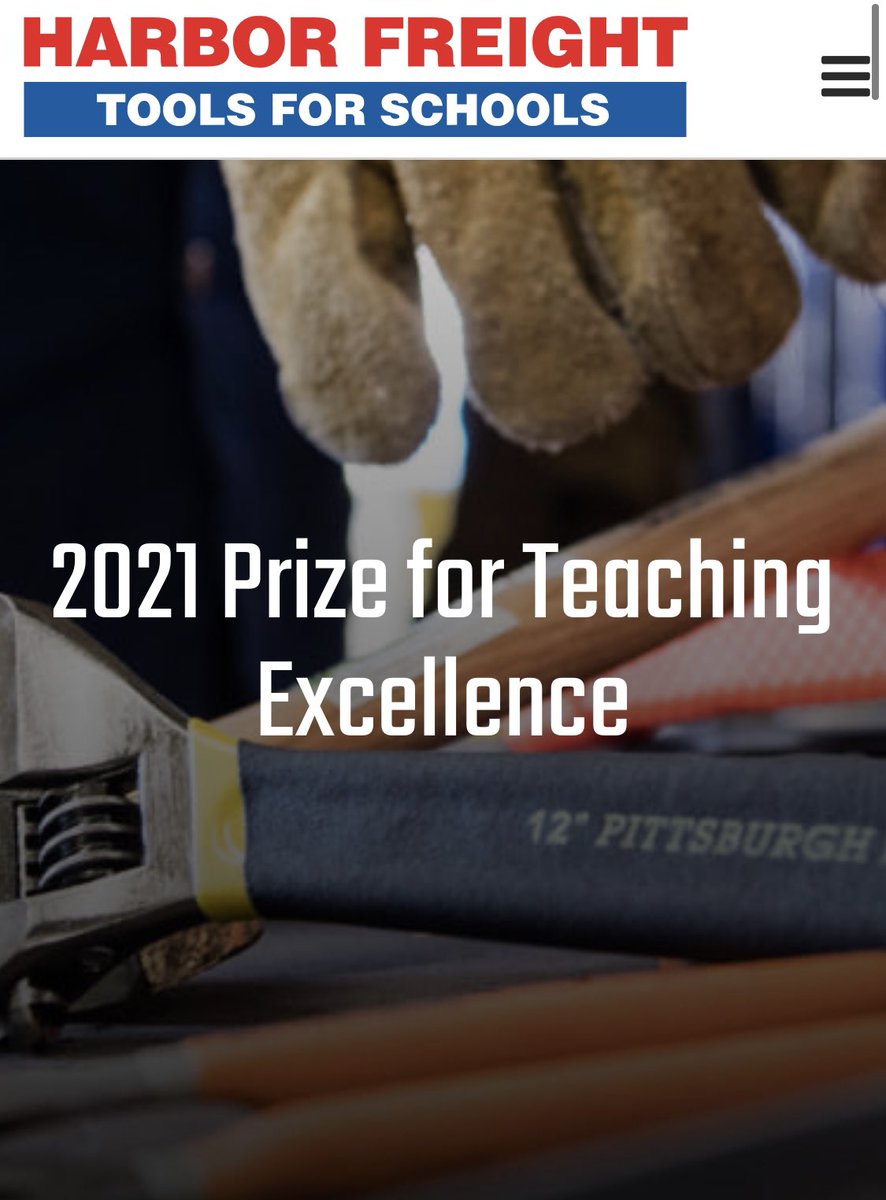 Alabama has two finalists for the 2021 Harbor Freight Tools for Schools Prize for Teaching Excellence: Jessica Bowlin, Construction teacher in Auburn City Schools and Brian Copes, Construction &amp; Manufacturing teacher in Chickasaw City Schools!  harborfreighttoolsforschools.org/what-we-do/pri…