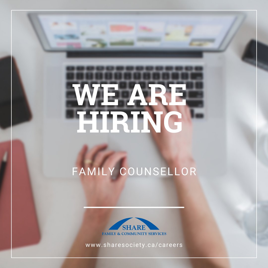We're hiring a Family Counsellor - visit our careers page on our website at sharesociety.ca/careers to check out the job posting!