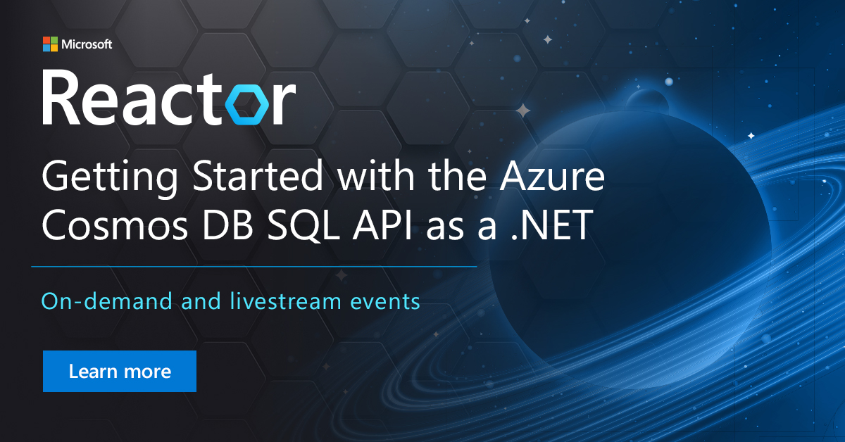 MSFTReactor's tweet image. Are you a #dotNET developer interested in Azure Cosmos DB SQL API?

@sidney_andrews' live streaming 3-part series will help you determine if the #SQLAPI is a good fit for your application solutions through a series of live demos 👀

Sign up here: msft.it/6018XMG56