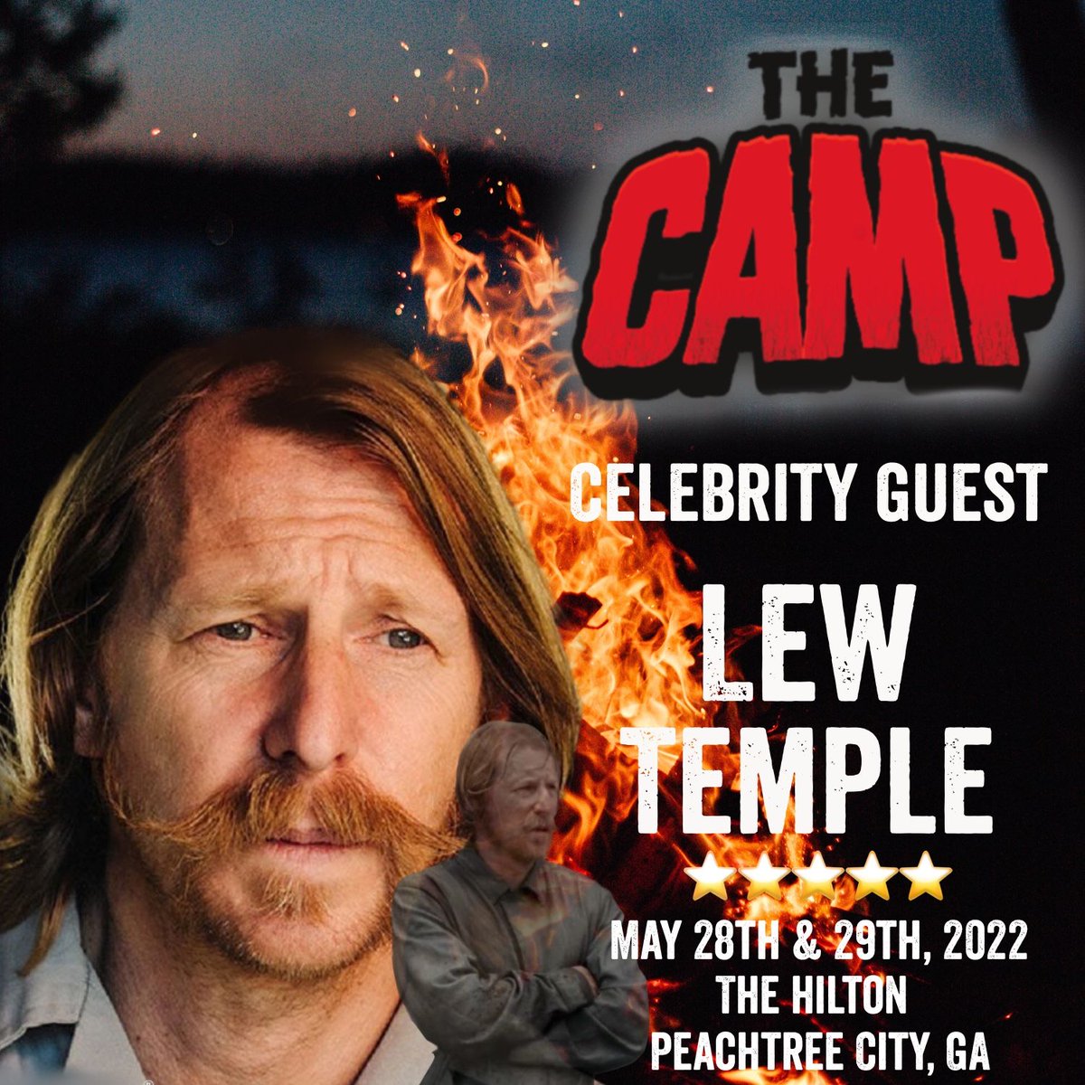 We are so excited to welcome @LewTempleActor (Axel on #TWD and Noel Kluggs in Halloween) back to The Camp this May! Come see Lew in Peachtree City, GA this Memorial Day Weekend! . ℹ️ thecampevents.com/may 🎟 tickets.thecampevents.com⠀⠀ 💻 #TheCamp #TheCamp2022 #TWDFamily
