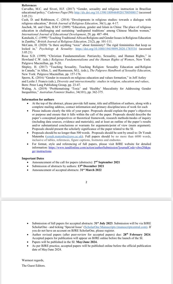 Call for Papers: Genders, Sexualities and Religious Education - British Journal of Religious Education