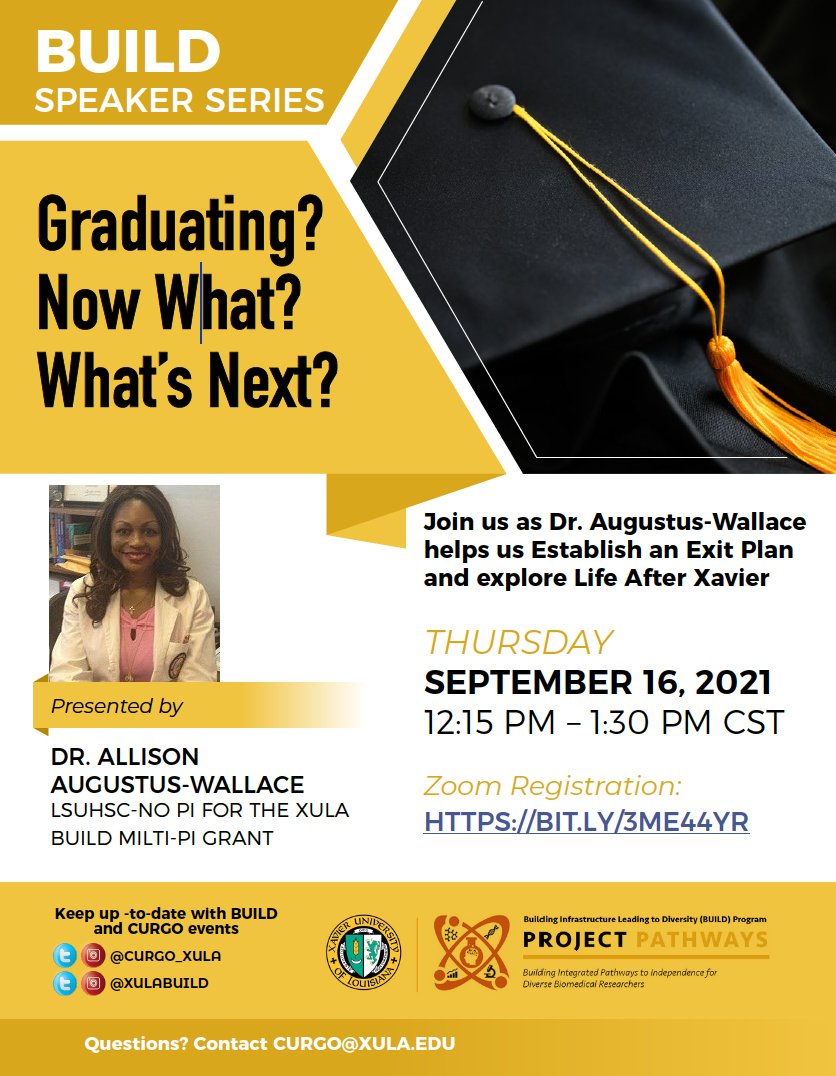 Calling all juniors and seniors! Join us Thursday, September 16th to get professional guidance on establishing an exit plan for your life after you graduate from XULA! <a href="/XULASGA/">XULA SGA</a> <a href="/XULA1925/">Xavier Univ. of LA</a>