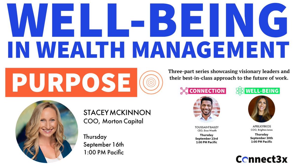 IkigaiGuy's tweet photo. Join Stacey McKinnon and me next Thursday 9/16 as we discuss PURPOSE and the unique culture at Morton Capital!
#Wellbeing
#PURPOSE
#futureofwork
#wealthmanagement
#EmployeeExperience
#ikigai
#purposeonpurpose https://t.co/J8O6DZZqUq