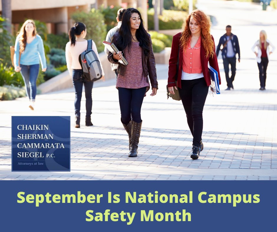 CSCSLaw's tweet image. September is National Campus Safety Awareness Month #NCSAM. The aim is to increase awareness through education, promote conversation, and encourage students, staff, and parents to work together to put safety first. Read tips to increase safety on campus at tinyurl.com/368vp4p8