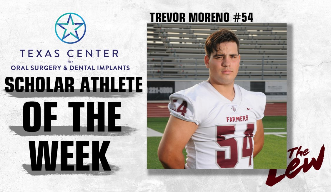 Congratulations to Trevor Moreno for being named this week's <a href="/TexasCenterOMS/">Texas Center for Oral Surgery & Dental Implants</a> Scholar Athlete of the Week. #FarmerPride