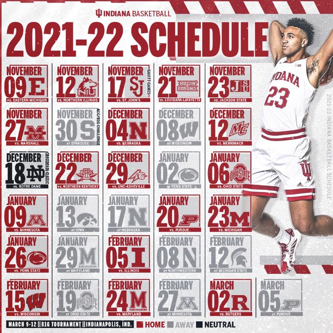 Look The complete 202122 IU basketball schedule released The Daily