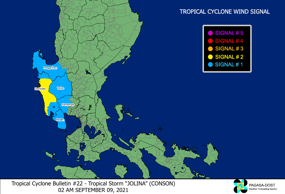 AlertsPea's tweet photo. TROPICAL STORM "JOLINA" (CONSON) UPDATE
As of 2:00 AM, 09 September 2021, Thursday

JOLINA continues to move Northwestward away from Zambales.

#WeatherAlert #TropicalStorm #JolinaPH https://t.co/FgCqTlmGck