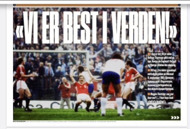 VG i morgen: Åtte sider om det eneste norsk fotball var stolt av, mellom bronselaget og Drillo: Seieren mot England for 40 år siden. Jeg har pratet med mange av de involverte. En slags rekonstruksjon.