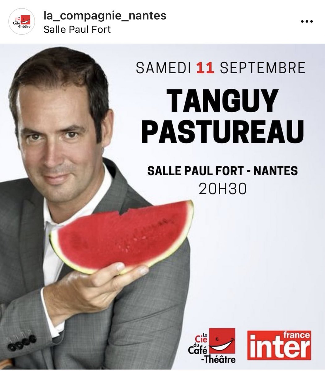 Il sera en spectacle à #Nantes ce samedi 11 septembre à 20h30, @TanguyPastureau à La salle Paul Fort ! 🔆 nantes-spectacles.com/spectacle/tang…