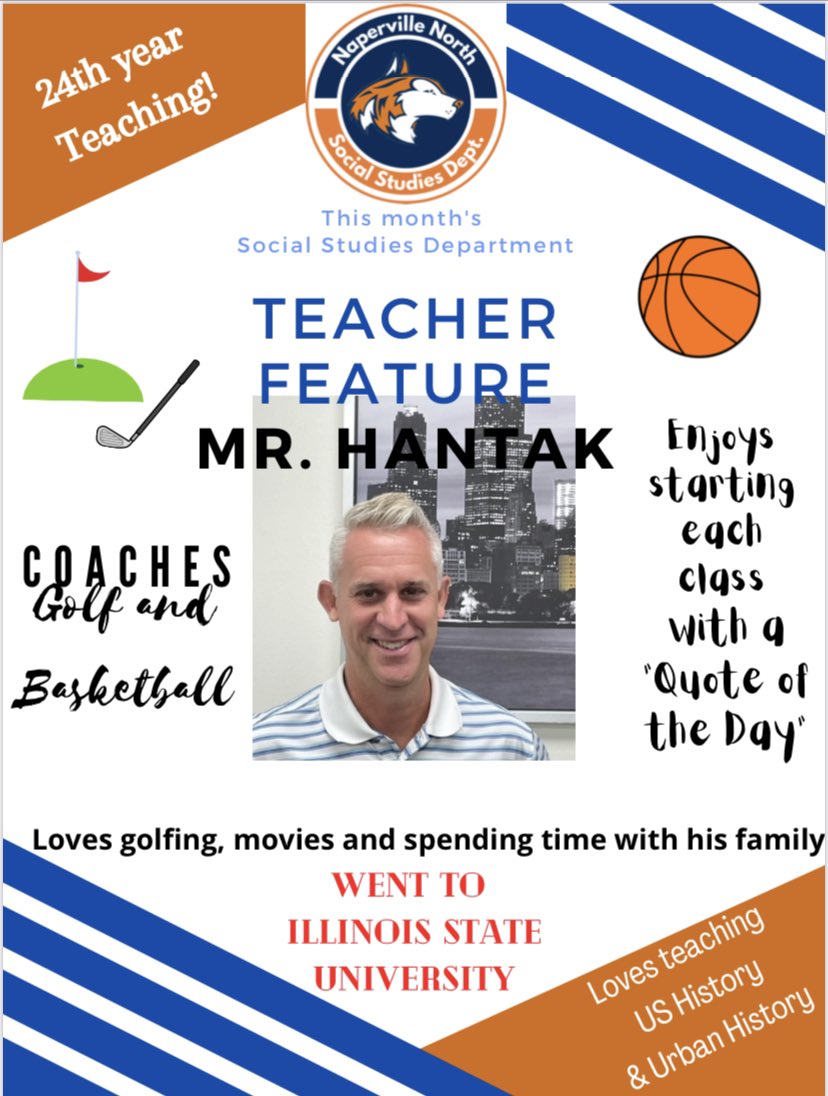 Each month we will spotlight the amazing teachers of our Social Studies Dept!! This month’s teacher feature is Mr. Ryan Hantak. Thanks Mr. Hantak for all you do!! #driventoteach #nnhssocialstudies @NNHS_Boys_Golf