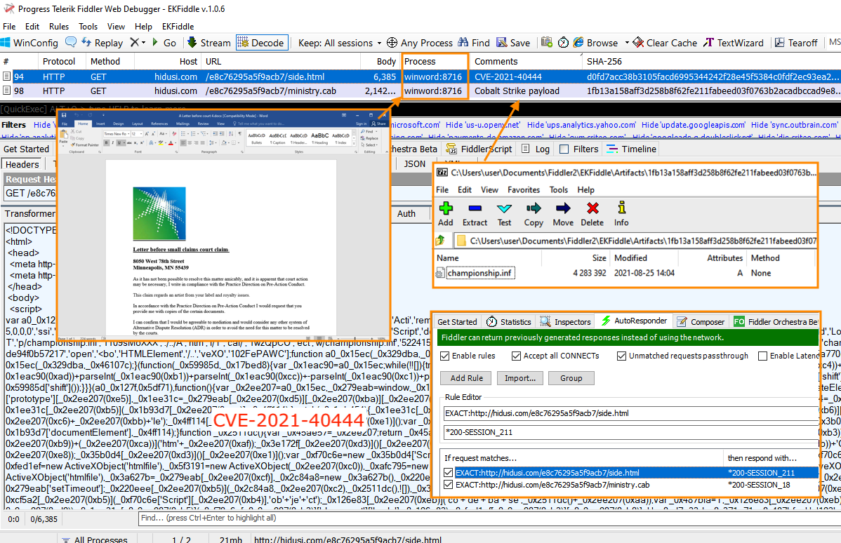EKFiddle's tweet photo. Replay of CVE-2021-40444 (zero-day): https://t.co/aPJ3fJjhmn
