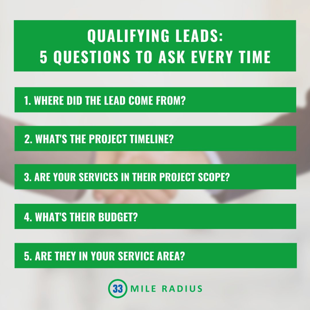 How many times have you asked yourself how you can run your #HomeServices business more efficiently? We know a great starting point... qualifying leads. Our blog offers 5 questions to ask when qualifying each lead you receive. Give it a read now: ow.ly/8kGs50FPZlu