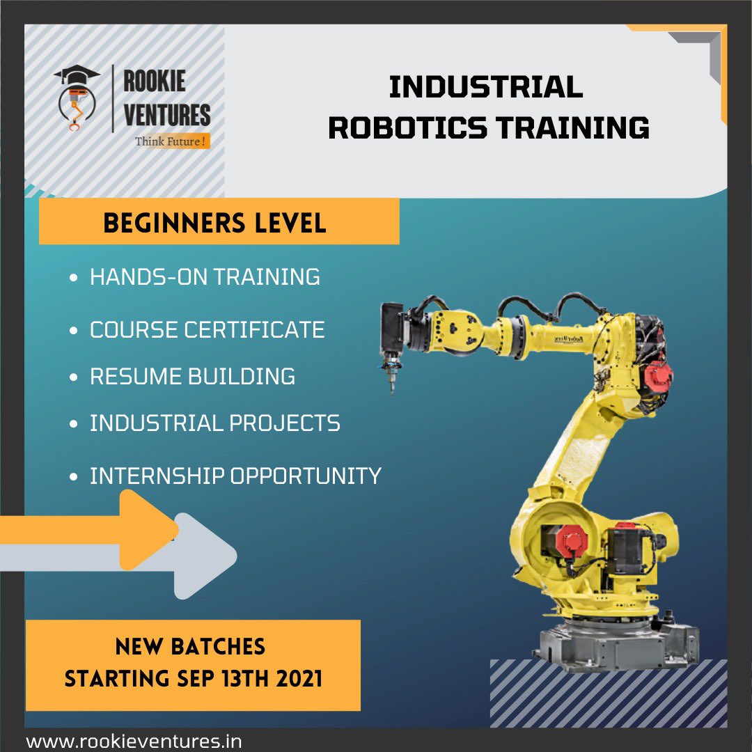 Join our Industrial Robotics Beginners training program and take a step towards becoming an expert in Industrial Robotics. #robotics #industrialrobots #industry #pune #india #startup #programming #rookieventures #IoT #Pune #automation #PLC #automotive #engineering