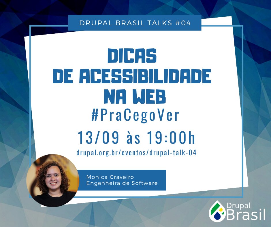 drupalbrasil's tweet image. Estão prontos para nossa próxima Drupal Brasil Talks?

A edição de número de 4 traz Monica Craveiro com a palestra &quot;Dicas de Acessibilidade na Web #PraCegoVer&quot; no dia 13/09 às 19:00!

Mais informações na página do evento: drupal.org.br/eventos/drupal…

#DrupalBrasil #Drupal