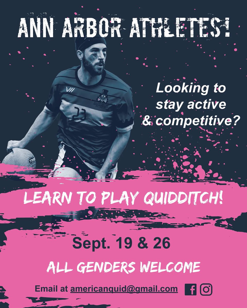 Hey, #AnnArbor, are you interested in playing a co-ed, full contact sport? Try quidditch! Learn to play events at noon the 19th and 26th! Check our Facebook or email for more info.