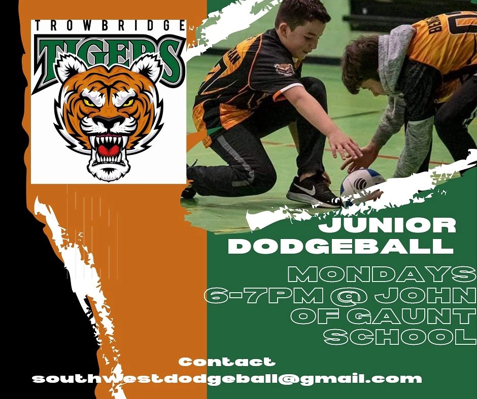 Junior Dodgeball returns to Trowbridge!
New members welcome 😄

<a href="/TigersDodgeball/">Trowbridge Tigers Dodgeball</a> <a href="/Active_Trow/">Active Trowbridge</a> @LiamCrippsCEM <a href="/TrowCommunity/">Trowbridge Community Page</a> <a href="/ClarendonPE/">Clarendon PE</a> <a href="/jogphysed/">John of Gaunt PE</a> @WiltsSport <a href="/Bath_Wilt_P/">Bath & Wilts Parent</a>