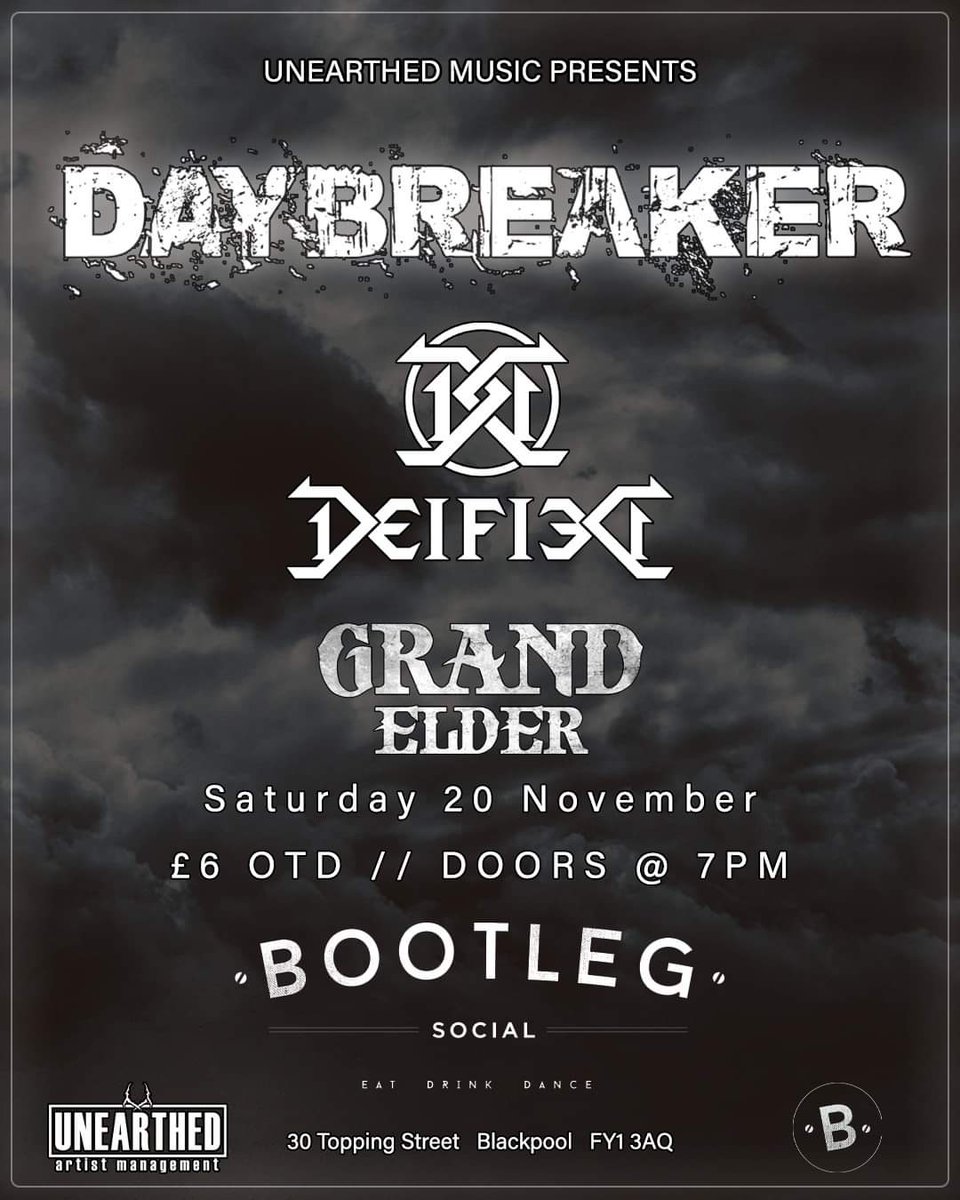 ***GIG ANNOUNCEMENT***

We'll be back at Bootleg Social
with @daybreakeruk and @deifieduk on November 20th. Join us! Link in bio.
.
#GrandElder #theresastormcoming #stonermetal #psychedelicmetal #livemusic #gigs #ukmetalbands #ukmetalband #metal #riffs #stonerrock #stonerrockuk