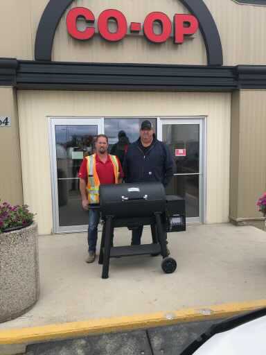 The winner of a smoker bbq at the Humboldt Coop Ag. If you purchased an AGI product your name got put in for the draw. Congratulations Ron Hinz