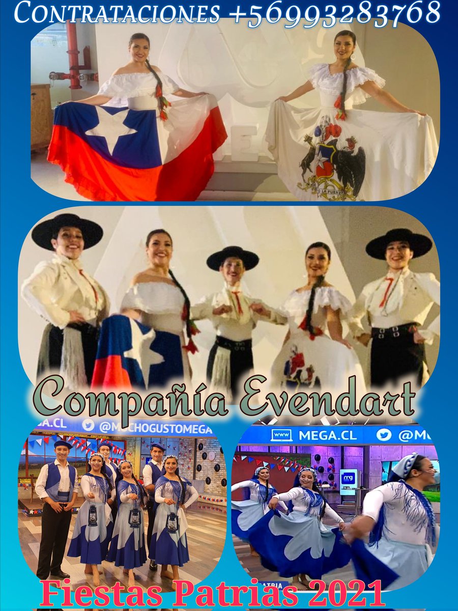 EVENDART's tweet photo. F I E S T A S  P A T R I A S   2021
          Espectáculos folclóricos 
                con música y danza
       Compañía Artística Evendart
                   info@evendart.cl
         C O N T R A T A C I O N E S
                    +56 9 93283768 https://t.co/mun4epu7OP