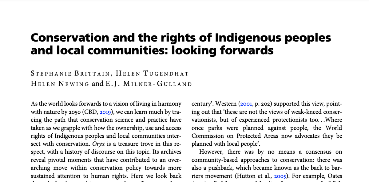 StephBrittain's tweet photo. (1/9) NEW editorial in @OryxTheJournal “Conservation and the rights of Indigenous peoples and local communities: looking forwards" w/ @helentugendhat @HelenNewing1 @EJMilnerGulland 

https://t.co/rhaSQHweLV

#IUCNCongress #ForNature #GBF #30x30 #Post2020 https://t.co/dD2W1nt2D9
