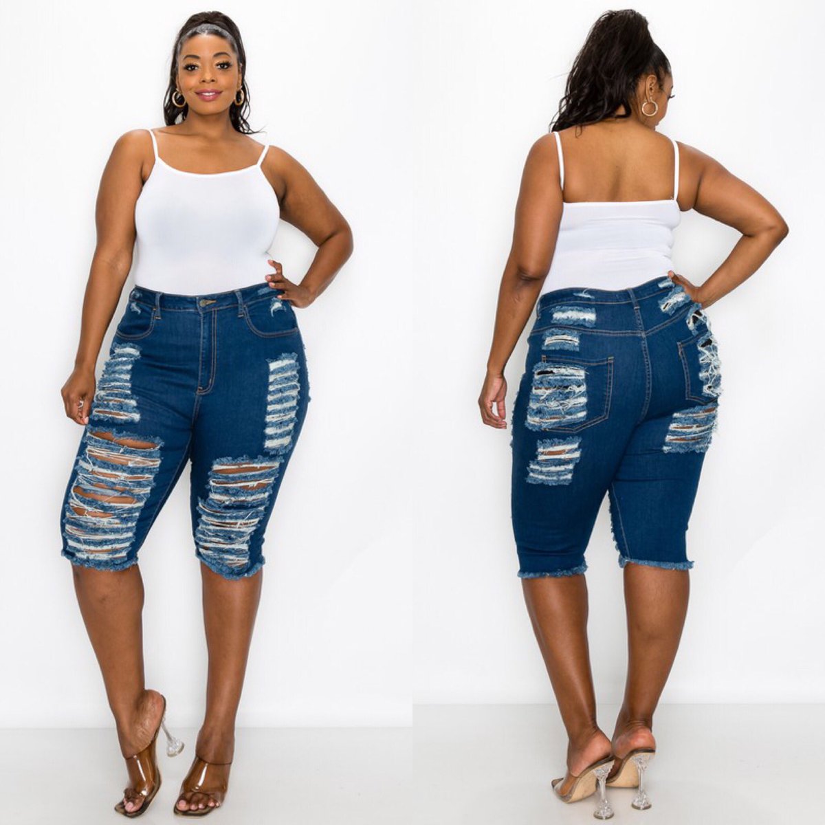 The_Kurve's tweet photo. Distressed , Bermuda Jeans! 
Available at The-Kurve Shoppe!
✨https://t.co/Icuyy0bfAL
#plussizewomen #plussized 
#fashion #WomenSupportingWomen https://t.co/E4S4B7EwMh