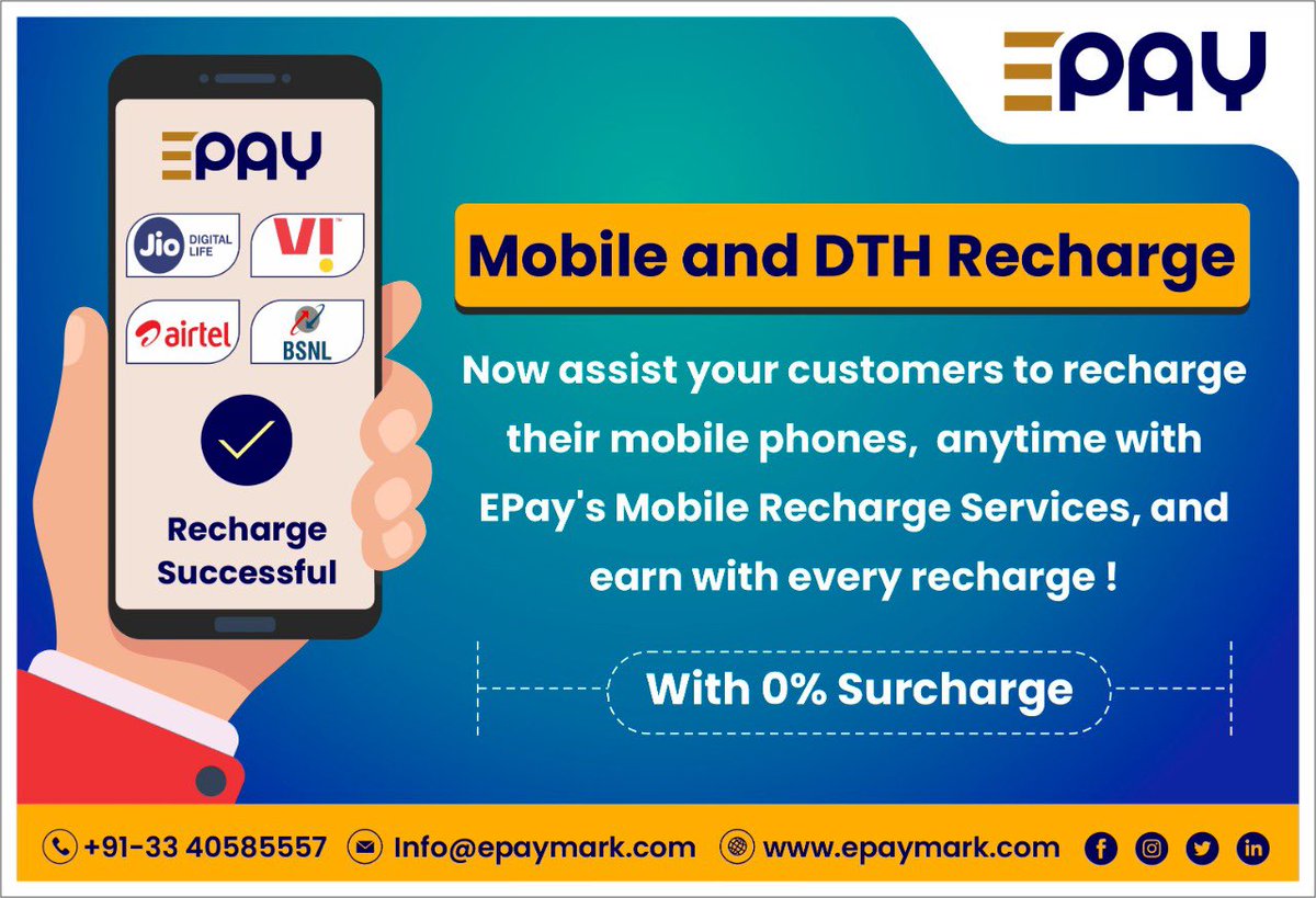 epaymark's tweet photo. Now earn highest commissions by assisting your customers to recharge their DTH and Mobile phones! 📺
Call us to know more!
#dth #Mobile #payments #onlinepayments #paymentssosafe https://t.co/KoB9dfkLTt