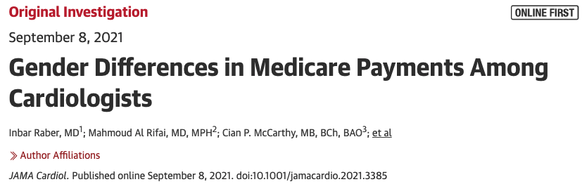 Out now in <a href="/JAMACardio/">JAMA Cardiology</a> we examined gender differences👩🏻‍⚕️👨🏻‍⚕️in Medicare reimbursements <a href="/johnwmcevoy/">John William McEvoy</a> @mahrifai <a href="/CianPMcCarthy/">Cian McCarthy</a> <a href="/Drroxmehran/">Dr Roxana Mehran</a> <a href="/ErinMichos/">Erin D. Michos, M.D.</a> <a href="/AartiAsnaniMD/">Aarti Asnani</a> <a href="/mvaduganathan/">Muthu Vaduganathan</a> <a href="/drmalissawood/">Malissa Wood</a> @DrNasrien  
1/
jamanetwork.com/journals/jamac…