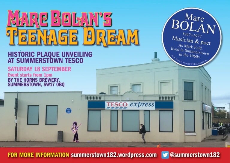 I just got a message from four #MarcBolan fans coming over to #Summerstown from #Berlin next week Such a great honour to welcome you all to #MarkBolansTeenageDream #WandleFortnight