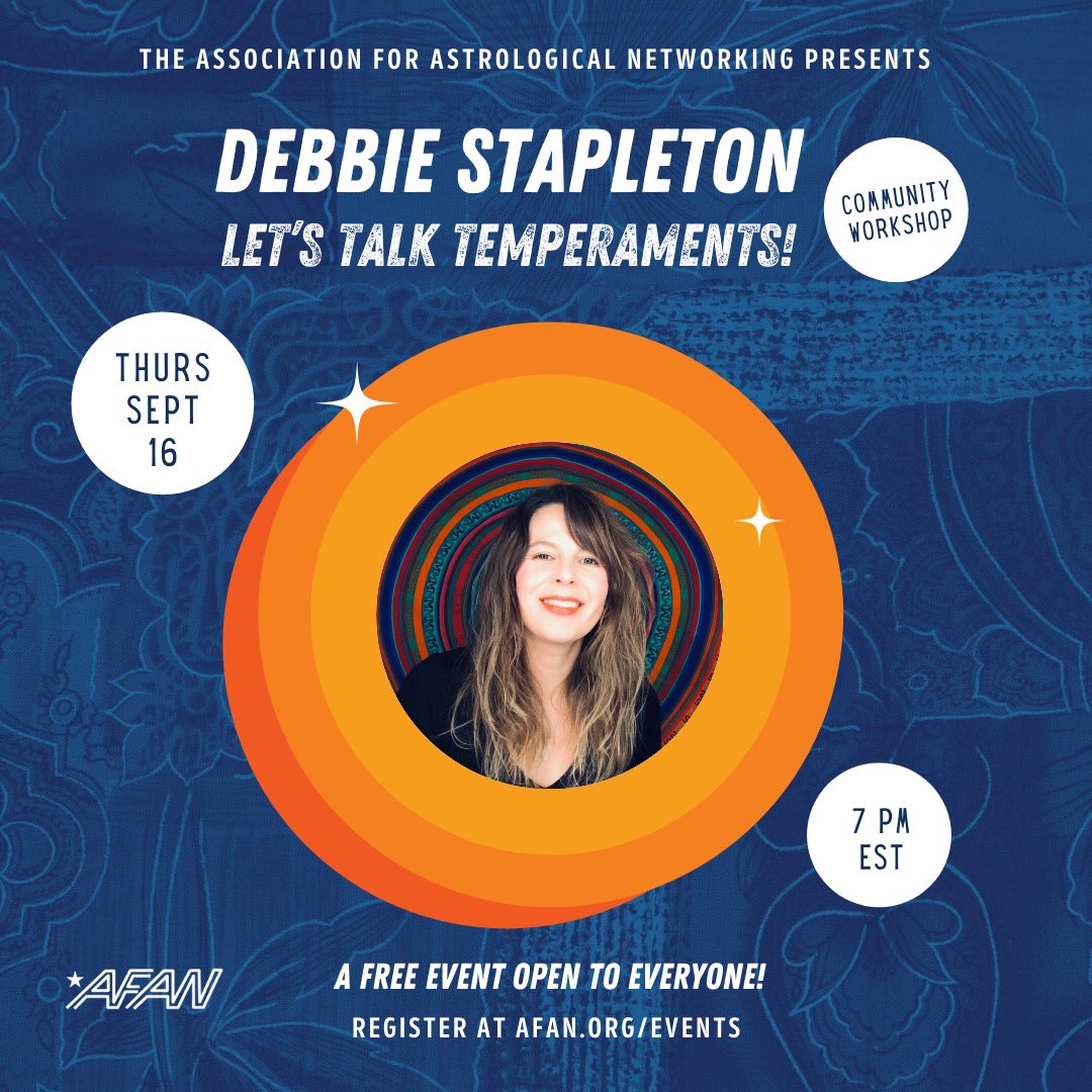 AFANastrology's tweet image. NEXT THURSDAY: LET’S TALK TEMPERAMENTS✨

In this talk we’ll clarify what the 4 temperaments are, how they connect to astrology, the benefits of weaving them into our astrology readings, and a simple method of calculation. It’s free, open to everyone! afan.org/EVENTS/