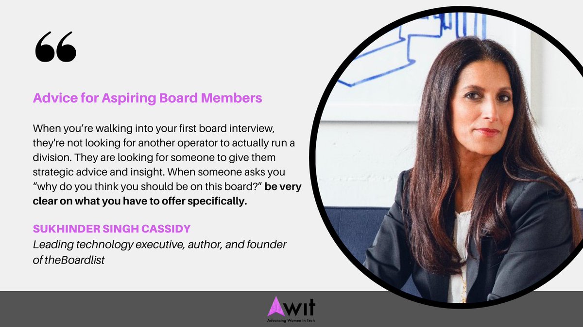 Advancing Women in Tech (@advwomenintech) on Twitter photo The path to a board seat isn't always clear. What should aspiring board members do to demonstrate board readiness?
<a href="/sukhindersingh/">Sukhinder Singh Cassidy</a>, tech executive, author of #choosepossibility, and founder of <a href="/theboardlist/">theBoardlist</a> shares advice with <a href="/NancyZWang/">Nancy Wang</a>👇
ow.ly/ROyV50G5GkF The path to a board seat isn't always clear. What should aspiring board members do to demonstrate board readiness?
<a href="/sukhindersingh/">Sukhinder Singh Cassidy</a>, tech executive, author of #choosepossibility, and founder of <a href="/theboardlist/">theBoardlist</a> shares advice with <a href="/NancyZWang/">Nancy Wang</a>👇
ow.ly/ROyV50G5GkF