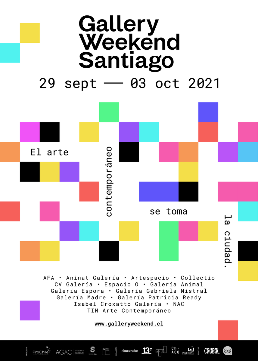 ¡Agenda desde ya! Del 29 septiembre al 03 de octubre el arte contemporáneo se toma la ciudad. Entra a galleryweekend.cl para conocer las galerías que nos acompañan y las actividades que estaremos realizando.

#galleryweekendsantiago #gws2021 #galleryweekendsantiago2021