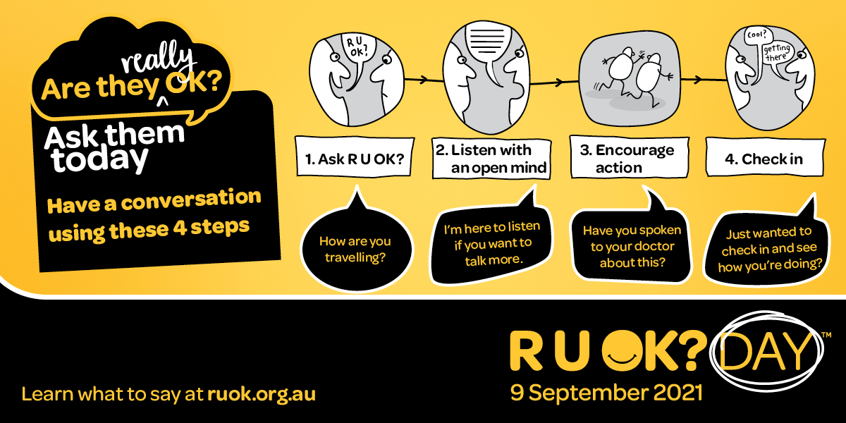 It’s #RUOKDay - a reminder to check in with the people in your world and ask if they’re really OK, not just today but every day. Use these four steps and have a conversation that could change a life. More tips: ruok.org.au/how-to-ask #RUOK #aretheyreallyOK