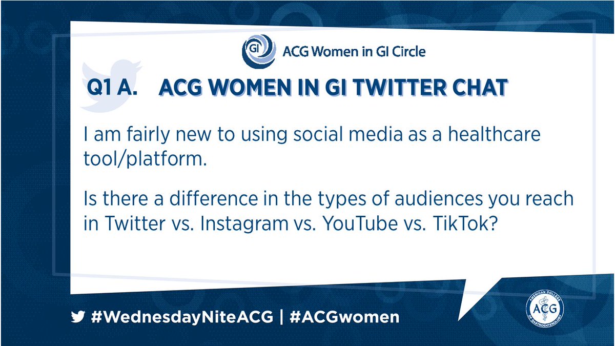 ACG (@amcollegegastro) on Twitter photo Q1 A. 
#WednesdayNiteACG #ACGwomen <a href="/AustinChiangMD/">Austin Chiang, MD MPH FASGE FACG</a> @yycui90 Q1 A. 
#WednesdayNiteACG #ACGwomen <a href="/AustinChiangMD/">Austin Chiang, MD MPH FASGE FACG</a> @yycui90