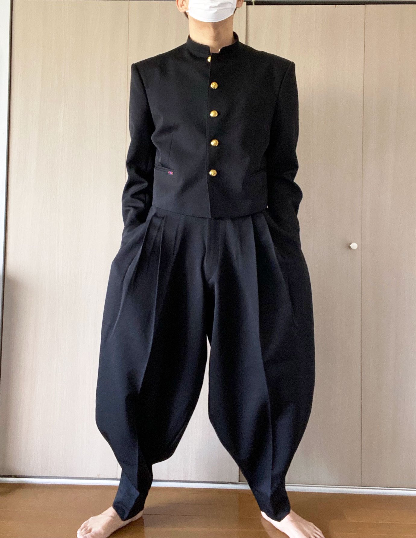 変形学生ズボン☆極太ヒザボンタン☆ワタリ50-42-18cm☆腰裏